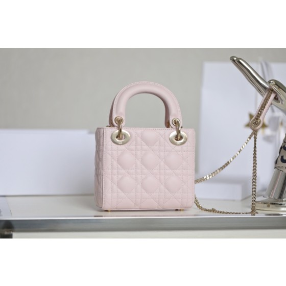 Lady pink vine checkered lacquered GR original sheepskin mini Three compartments